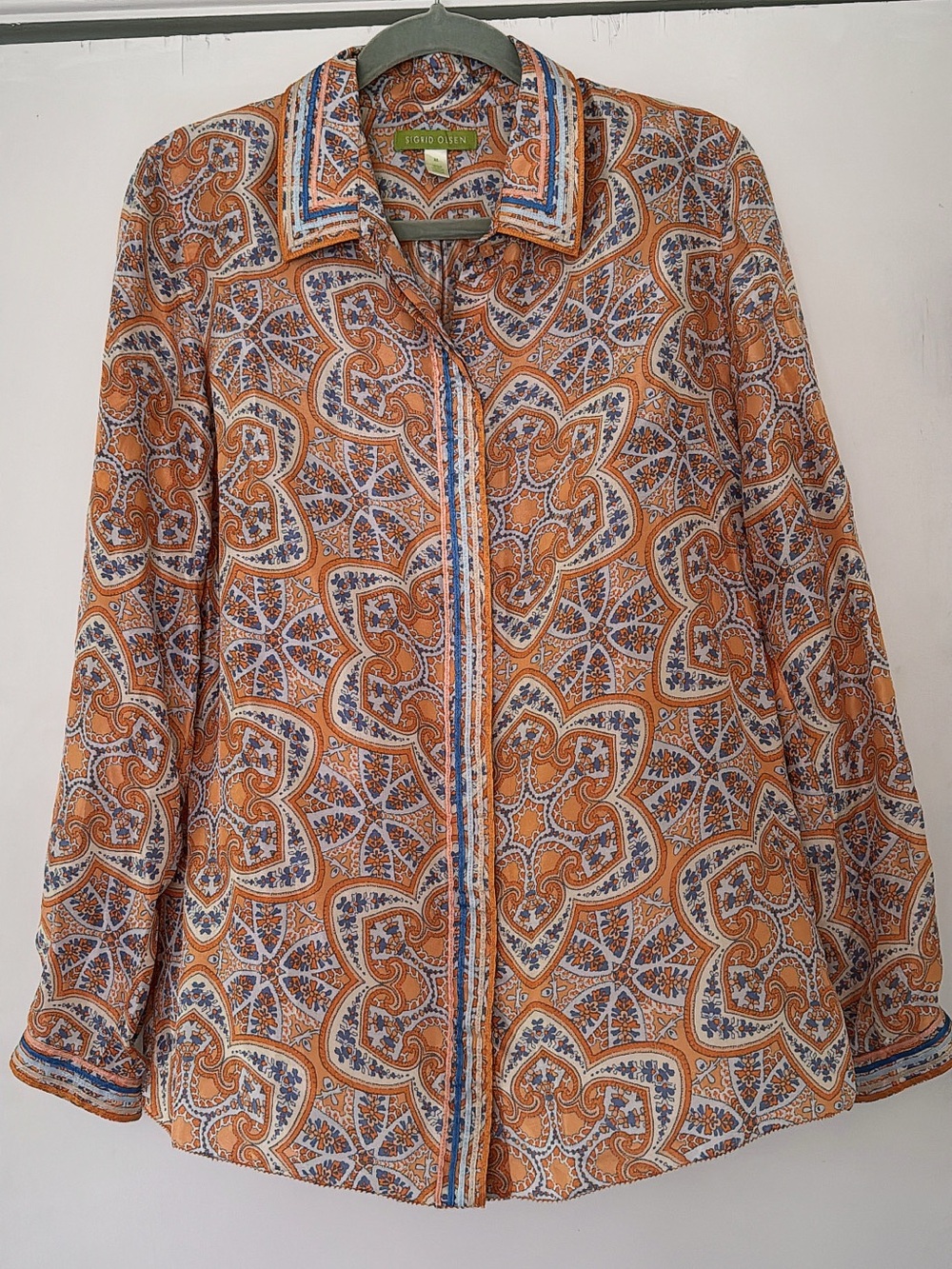 Sigrid Olsen Orange Paisley Button-Down with Blue Accents - Picture 3 of 5